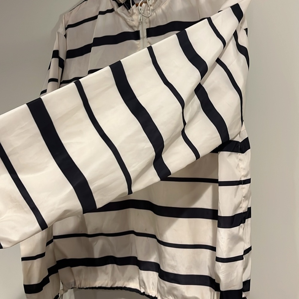 Thread & Supply Hooded Pullover Windbreaker Anorak Jacket Striped Cinch Waist - Picture 4 of 10